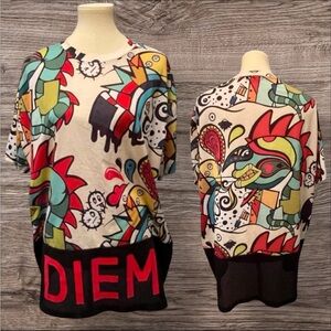 DIEM Lowbrow Abstract Graffiti Street Art Graphic White T-shirt Blk Mesh 2XL